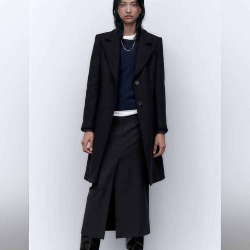 ZARA FITTED WOOL BLEND COAT - Black Size Small